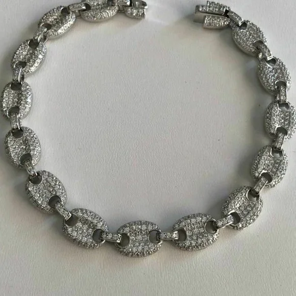 Gucci Link Bracelet Solid 925 Silver With Moissanite